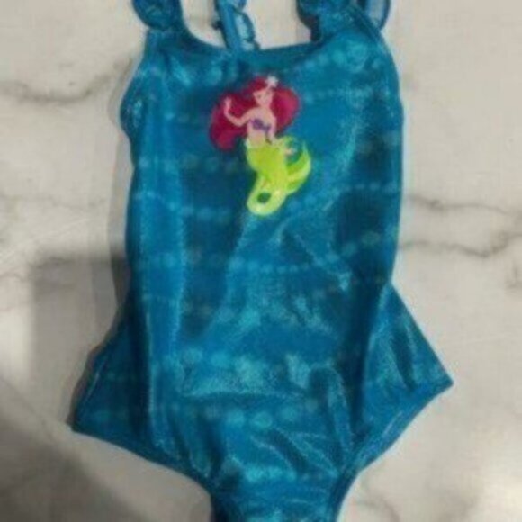 Disney Kids Girl Blue The Little Mermaid Store Ariel Hologram Swimsuit Size 4 - Picture 1 of 4
